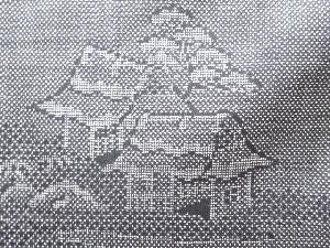 アンティーク　家屋風景模様織り出し本場泥大島紬着物(5マルキ)